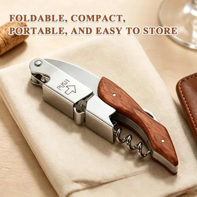 Alt view image 6 of 7 - Waiter Corkscrew Wine Opener, Berglander Professional Wine Key for Servers, Hevay Duty Bartender with Foil Cutter, Manual Wine Bottle Opener, Wood Handle Comfortable, Ergonomic Grip