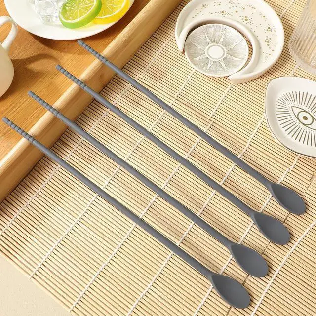 Alt view image 3 of 7 - Garneck 4Pcs 11" Long Silicone Coffee Stir Spoon Dual Ended Drink Stirrer: Long Reusable Multipurpose Mixing Sticks for Iced Tea Cocktail Milk Formula Tumbler Kitchen Coffee Bar