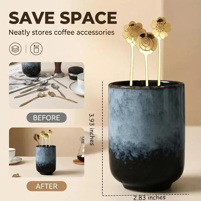 Alt view image 2 of 7 - Coffee Spoon Holder for Coffee Bar, Ceramic Coffee Stirrers Holder (Ceramic Haze)