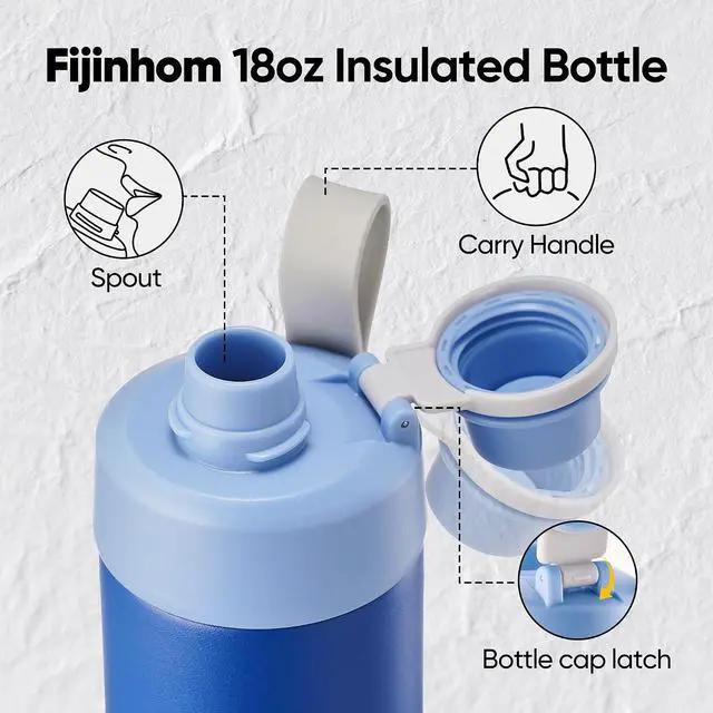 Alt view image 3 of 7 - Fijinhom 18 oz Insulated Water Bottle with Handle, 304 Stainless Steel Double Wall Vacuum, Keep 24H Cold, Leak Proof, BPA-Free,with Lid & Non-Slip Bottom for Outdoor, Sports, Work, Travel (Blue)