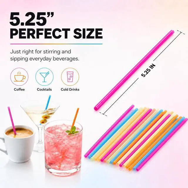 Alt view image 4 of 7 - 500 Pack 5.25 Colorful Neon Drink Stirrers/Straws Plastic Coffee Stirrers, Beverage Stir Sticks for Coffee, Tea, Cocktails, Mixed Drinks, Bars, Cafes, Parties & Office Breakrooms