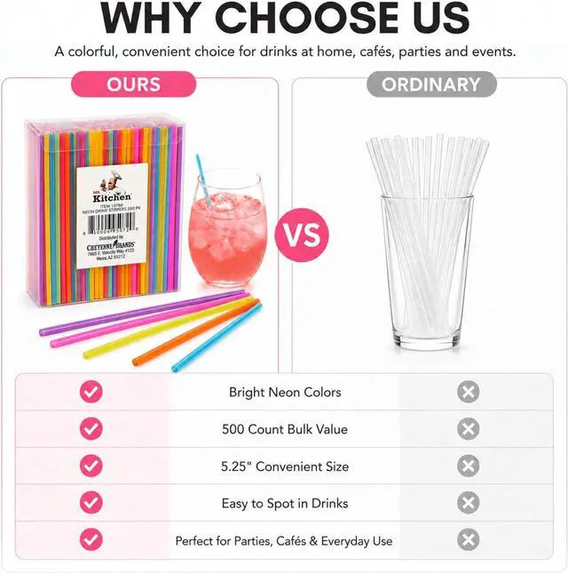 Alt view image 6 of 7 - 500 Pack 5.25 Colorful Neon Drink Stirrers/Straws Plastic Coffee Stirrers, Beverage Stir Sticks for Coffee, Tea, Cocktails, Mixed Drinks, Bars, Cafes, Parties & Office Breakrooms