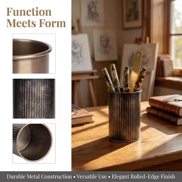 Alt view image 5 of 7 - Metal Coffee Spoon Holder for Coffee Bar, Upright Tea Spoon Holder Cup, Coffee Stirrers Straws Holder, Coffee Stir Stick Holder, Tiny Utensil Holder for Spoons and Forks, Distressed Bronze