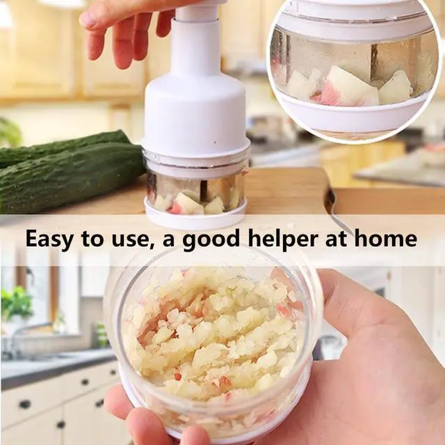Alt view image 4 of 7 - Food Chopper, Mini Garlic Dicer with Stainless Steel Blades, Hand-Press Vegetable Cutter for Onions, Tomatoes, Nuts - Kitchen Helper with Non-Slip Base, Easy to Clean & Save Time