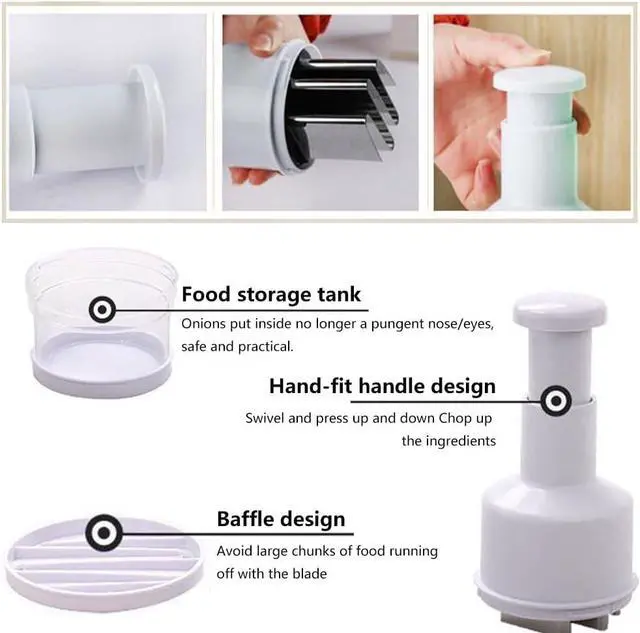 Alt view image 7 of 7 - Food Chopper, Mini Garlic Dicer with Stainless Steel Blades, Hand-Press Vegetable Cutter for Onions, Tomatoes, Nuts - Kitchen Helper with Non-Slip Base, Easy to Clean & Save Time