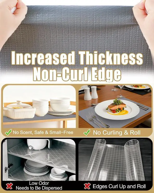 Alt view image 4 of 7 - Drawer and Shelf Liners for Kitchen Cabinets Non-Adhesive | Non-Slip Drawer Liners for Bathroom Waterproof & Washable, Cabinet Liner for Closet & Dresser Easy to Cut