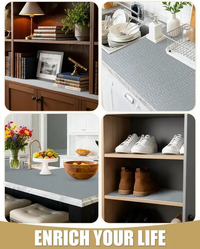 Alt view image 7 of 7 - Drawer and Shelf Liners for Kitchen Cabinets Non-Adhesive | Non-Slip Drawer Liners for Bathroom Waterproof & Washable, Cabinet Liner for Closet & Dresser Easy to Cut