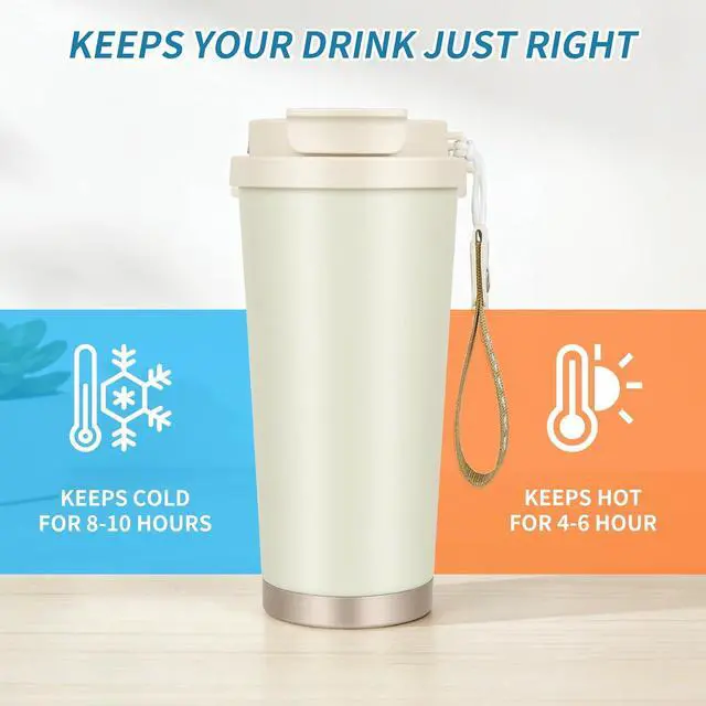 Alt view image 4 of 6 - Stainless steel insulated Tumbler small and Portable leak-proof coffee mug 18oz sports water Bottle suitable for car cup holder BPA-free insulated water bottle for sportsschooltravelClassic White