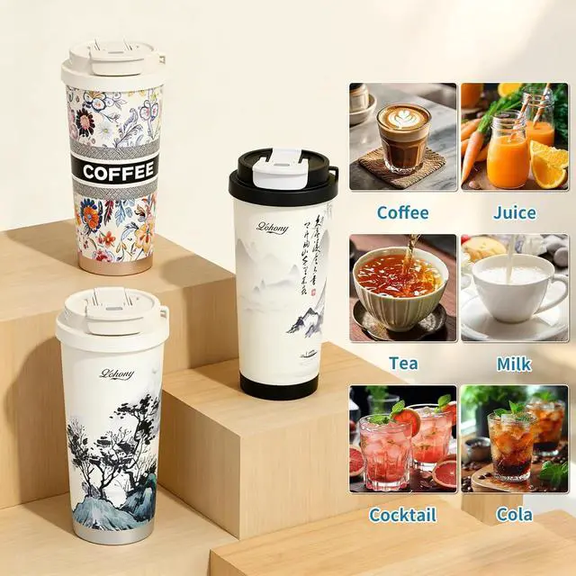 Alt view image 6 of 6 - Stainless steel insulated Tumbler small and Portable leak-proof coffee mug 18oz sports water Bottle suitable for car cup holder BPA-free insulated water bottle for sportsschooltravelClassic White