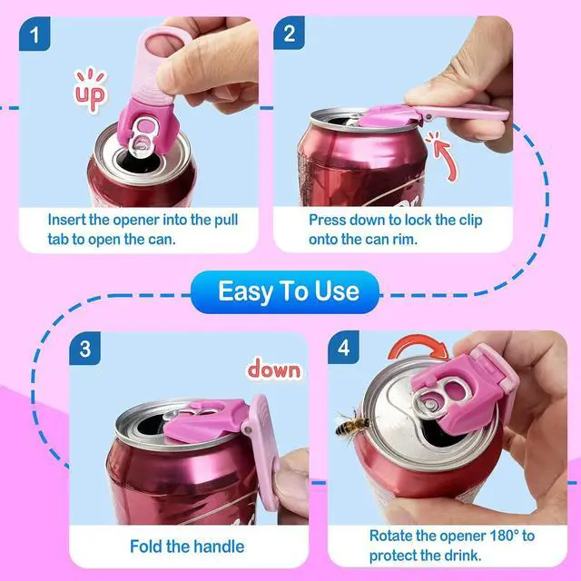 Alt view image 2 of 7 - DIPESI 6 Pack Soda Can Opener and Drink Protector Caps, Pop Tab Opener for Long Nails, Easy Tab Can Opener and Cover, Reusable Soda Can Lids to Keep Bugs and Dust Out, 6 Colors