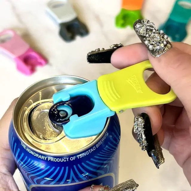 Alt view image 6 of 7 - DIPESI 6 Pack Soda Can Opener and Drink Protector Caps, Pop Tab Opener for Long Nails, Easy Tab Can Opener and Cover, Reusable Soda Can Lids to Keep Bugs and Dust Out, 6 Colors