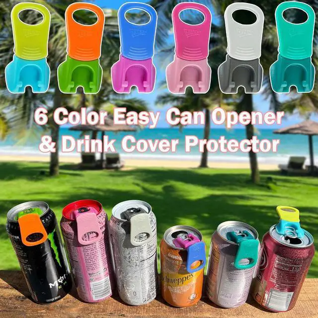 Alt view image 5 of 7 - DIPESI 6 Pack Soda Can Opener and Drink Protector Caps, Pop Tab Opener for Long Nails, Easy Tab Can Opener and Cover, Reusable Soda Can Lids to Keep Bugs and Dust Out, 6 Colors