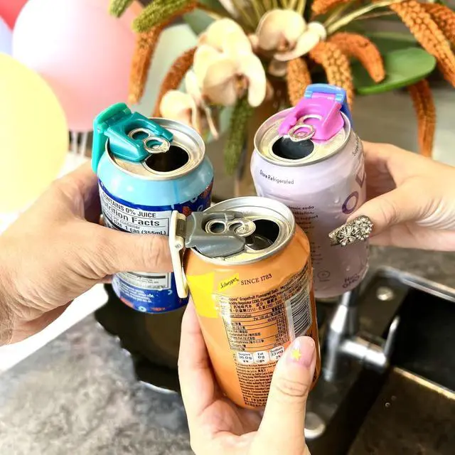 Alt view image 7 of 7 - DIPESI 6 Pack Soda Can Opener and Drink Protector Caps, Pop Tab Opener for Long Nails, Easy Tab Can Opener and Cover, Reusable Soda Can Lids to Keep Bugs and Dust Out, 6 Colors