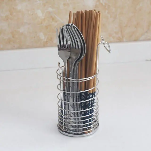 Alt view image 2 of 4 - 304 Stainless Steel Utensil Drying Rack/Chopsticks/Spoon/Fork/Knife Drainer Basket Flatware Storage Drainer (Round)