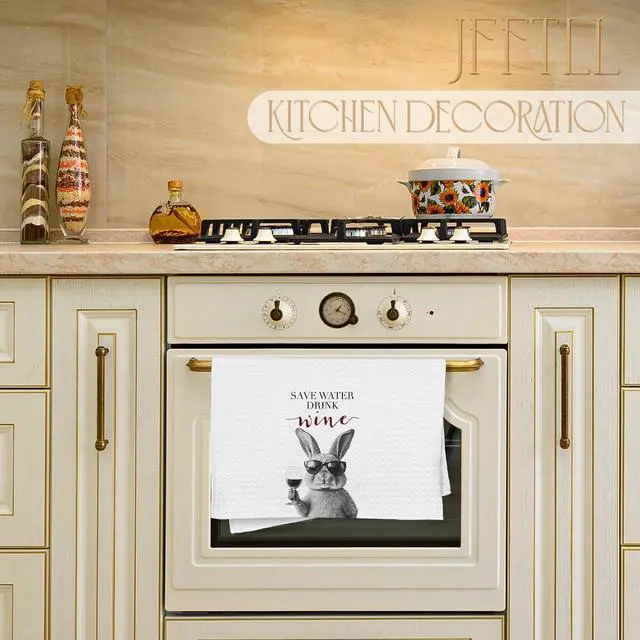 Alt view image 3 of 7 - Funny Bunny Kitchen Towels, Gifts for Bunny Lovers Dish Tea Towels, Save Water Drink Wine Lover Gifts Decorative Bar Towel for Bartender Kitchen, 16x24 Inch