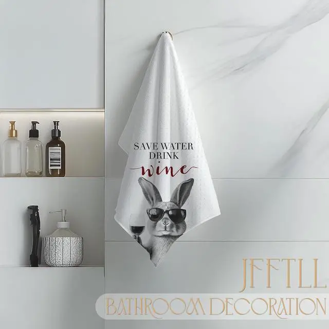 Alt view image 4 of 7 - Funny Bunny Kitchen Towels, Gifts for Bunny Lovers Dish Tea Towels, Save Water Drink Wine Lover Gifts Decorative Bar Towel for Bartender Kitchen, 16x24 Inch