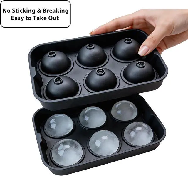Alt view image 3 of 6 - Silicone Ice Cube Tray 2 Pack, 2 Inches Square and Sphere Ice Cube Molds - BPA Free, Ice Ball Maker Mold for Whiskey, Cocktails, Bourbon - Black