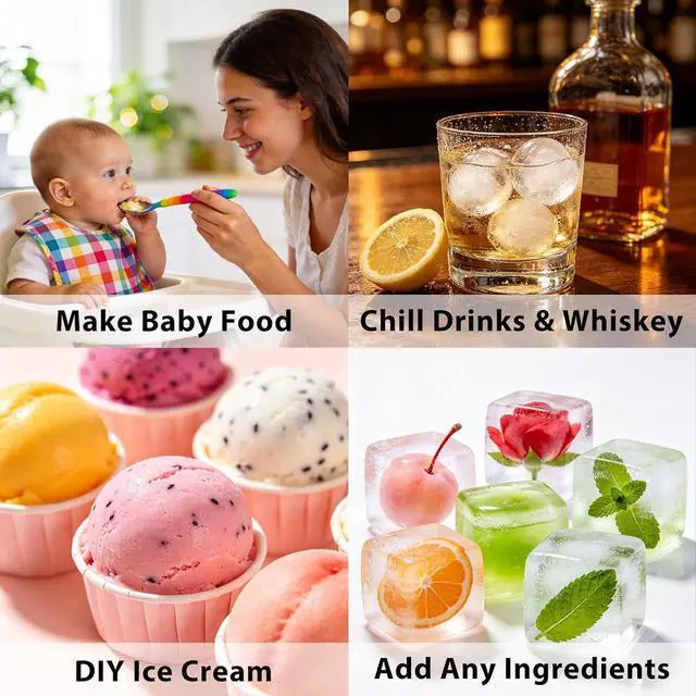 Alt view image 6 of 6 - Silicone Ice Cube Tray 2 Pack, 2 Inches Square and Sphere Ice Cube Molds - BPA Free, Ice Ball Maker Mold for Whiskey, Cocktails, Bourbon - Black