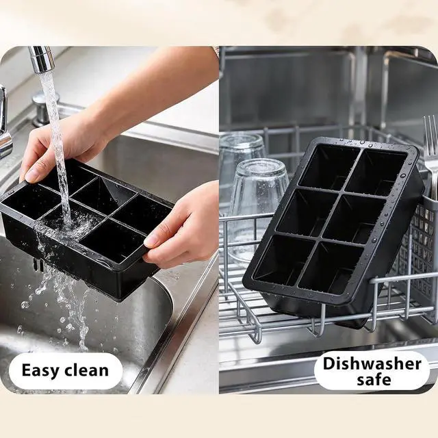 Alt view image 5 of 6 - Silicone Ice Cube Tray 2 Pack, 2 Inches Square and Sphere Ice Cube Molds - BPA Free, Ice Ball Maker Mold for Whiskey, Cocktails, Bourbon - Black