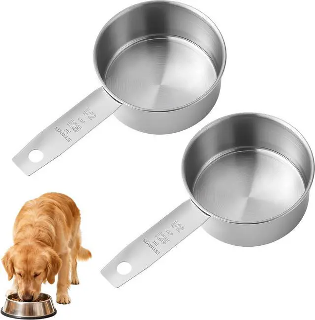 Main image of 2 Pcs 1/2 Cup Dog Food Scoop, 125 ML, Stainless Steel | Half Cup Measuring Scoop, Durable, For Feeding Pet, Wet and Dry Ingredients, Dishwasher Safe