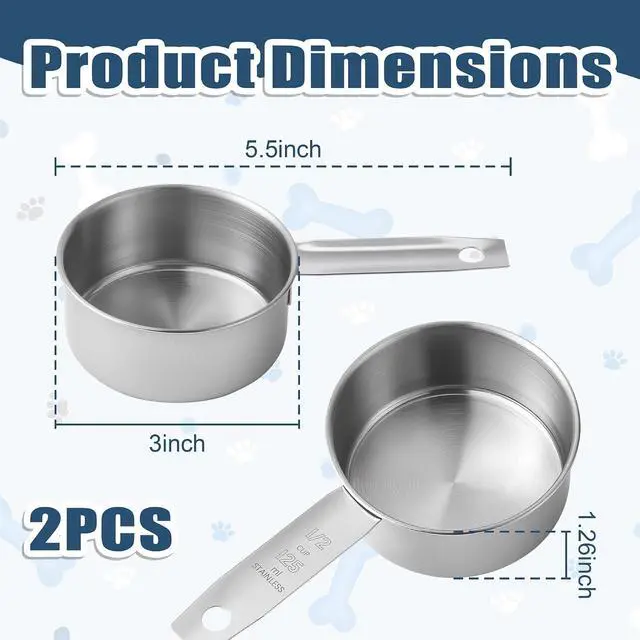 Alt view image 2 of 7 - 2 Pcs 1/2 Cup Dog Food Scoop, 125 ML, Stainless Steel | Half Cup Measuring Scoop, Durable, For Feeding Pet, Wet and Dry Ingredients, Dishwasher Safe
