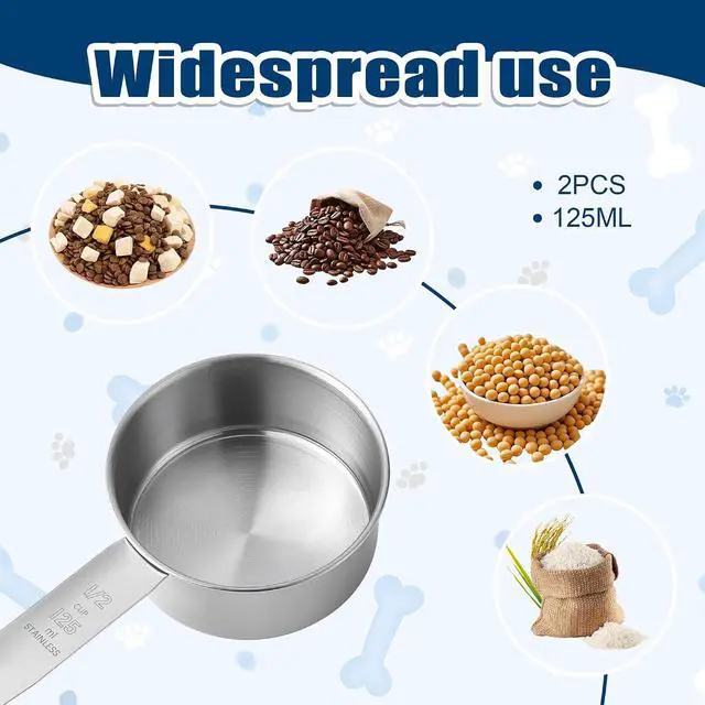 Alt view image 3 of 7 - 2 Pcs 1/2 Cup Dog Food Scoop, 125 ML, Stainless Steel | Half Cup Measuring Scoop, Durable, For Feeding Pet, Wet and Dry Ingredients, Dishwasher Safe