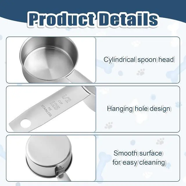Alt view image 4 of 7 - 2 Pcs 1/2 Cup Dog Food Scoop, 125 ML, Stainless Steel | Half Cup Measuring Scoop, Durable, For Feeding Pet, Wet and Dry Ingredients, Dishwasher Safe