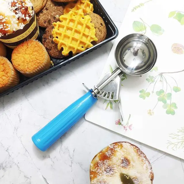Alt view image 7 of 7 - Portion Scoop - #16 (2 oz) - Disher, Cookie Scoop, Food Scoop - Portion Control - 18/8 Stainless Steel, Blue Handle
