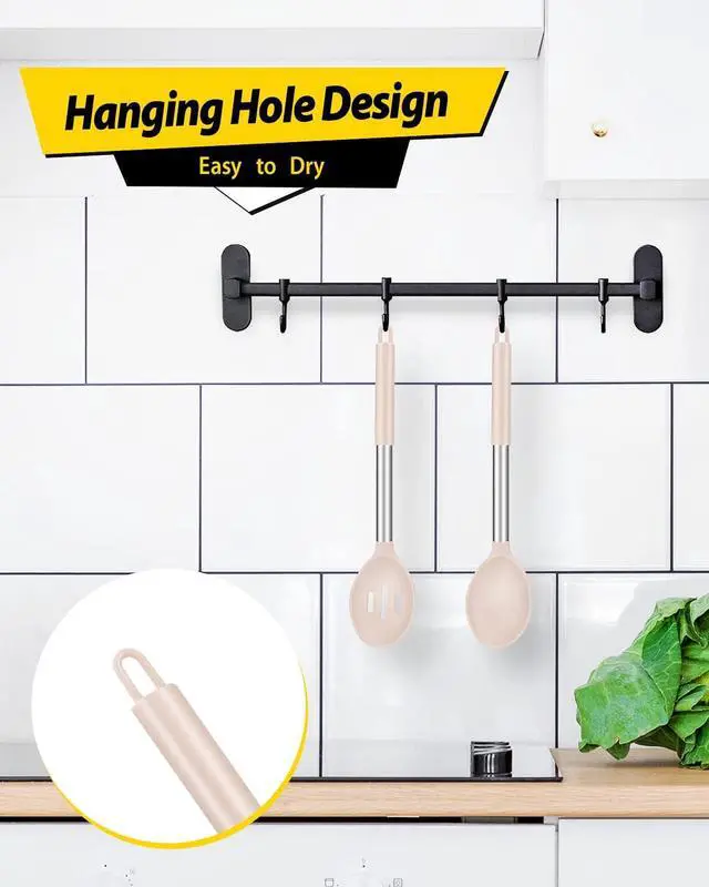 Alt view image 6 of 7 - BUNDLEPRO Silicone Cooking Spoons for Non Stick Cookware, 2 Pack, KHAKI | Heat Resistant, Large Kitchen Spoons for Mixing, Serving, Draining, Stirring