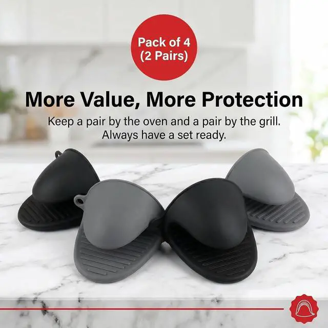 Alt view image 2 of 7 - Silicone Kitchen Oven Mitts Set, Mini Finger Protector Cooking Pinch Grips Pot Holder Toaster Oven Accessories,BBQ Baking Mittens Heat Resistant Gloves, 2 PairsBlack and Cool Gray