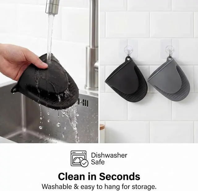 Alt view image 3 of 7 - Silicone Kitchen Oven Mitts Set, Mini Finger Protector Cooking Pinch Grips Pot Holder Toaster Oven Accessories,BBQ Baking Mittens Heat Resistant Gloves, 2 PairsBlack and Cool Gray