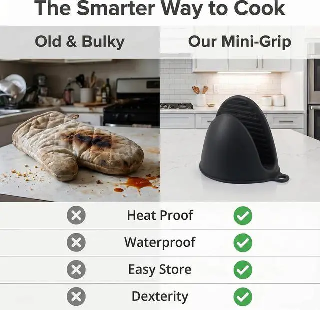 Alt view image 7 of 7 - Silicone Kitchen Oven Mitts Set, Mini Finger Protector Cooking Pinch Grips Pot Holder Toaster Oven Accessories,BBQ Baking Mittens Heat Resistant Gloves, 2 PairsBlack and Cool Gray