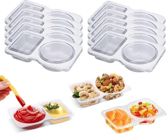 Main image of 10 PCS Reusable Snack Containers, Condiment Container With Lids, 2 Compartments Dipping Container For Refrige, Portion Control Containers, Sampling Lunchable and Travel Snacks