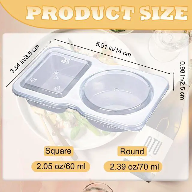 Alt view image 4 of 7 - 10 PCS Reusable Snack Containers, Condiment Container With Lids, 2 Compartments Dipping Container For Refrige, Portion Control Containers, Sampling Lunchable and Travel Snacks