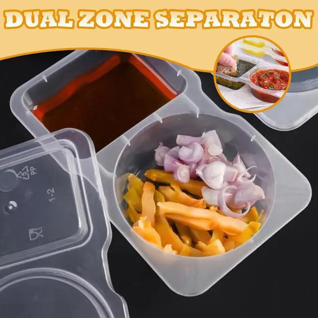 Alt view image 6 of 7 - 10 PCS Reusable Snack Containers, Condiment Container With Lids, 2 Compartments Dipping Container For Refrige, Portion Control Containers, Sampling Lunchable and Travel Snacks