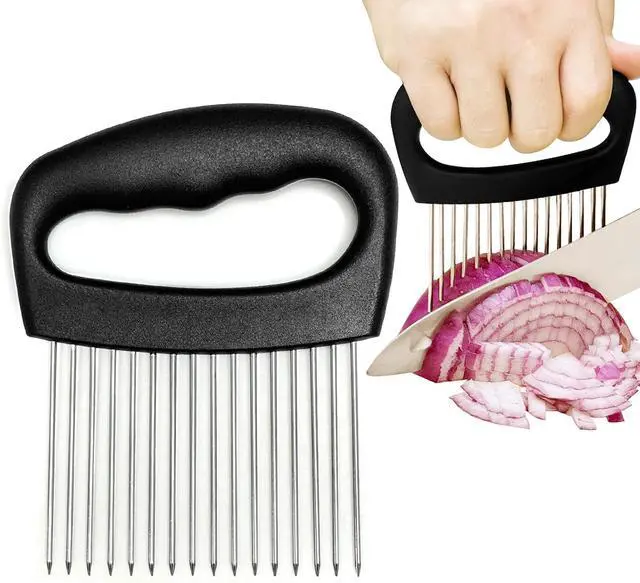 Main image of Extra-Large Onion Holder for Slicing, Onion Cutter, Onion Slicer Holder, Stainless Steel Tomato Slicer Vegetable Cutter for Potato, Tomato, Lemon, Meat Tenderizer, Kitchen Food Slicer Guide