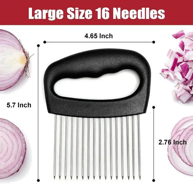 Alt view image 2 of 7 - Extra-Large Onion Holder for Slicing, Onion Cutter, Onion Slicer Holder, Stainless Steel Tomato Slicer Vegetable Cutter for Potato, Tomato, Lemon, Meat Tenderizer, Kitchen Food Slicer Guide