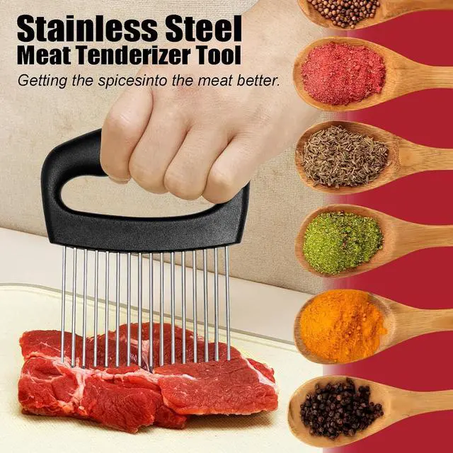 Alt view image 5 of 7 - Extra-Large Onion Holder for Slicing, Onion Cutter, Onion Slicer Holder, Stainless Steel Tomato Slicer Vegetable Cutter for Potato, Tomato, Lemon, Meat Tenderizer, Kitchen Food Slicer Guide