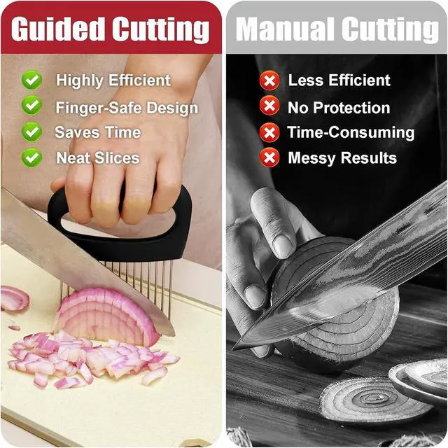 Alt view image 4 of 7 - Extra-Large Onion Holder for Slicing, Onion Cutter, Onion Slicer Holder, Stainless Steel Tomato Slicer Vegetable Cutter for Potato, Tomato, Lemon, Meat Tenderizer, Kitchen Food Slicer Guide