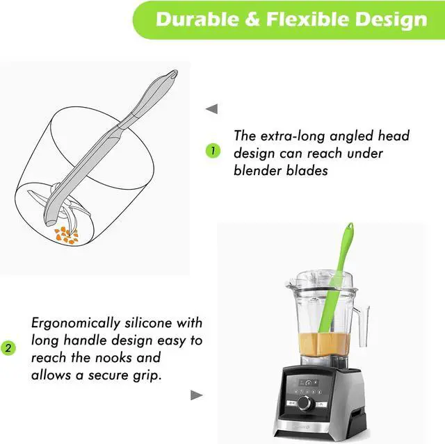 Alt view image 2 of 7 - Silicone Blender Spatula - Easy to Reach Under Blender Blades and Edges | Silicone Rubber Grip with Hanging Holes Reusable (Green)