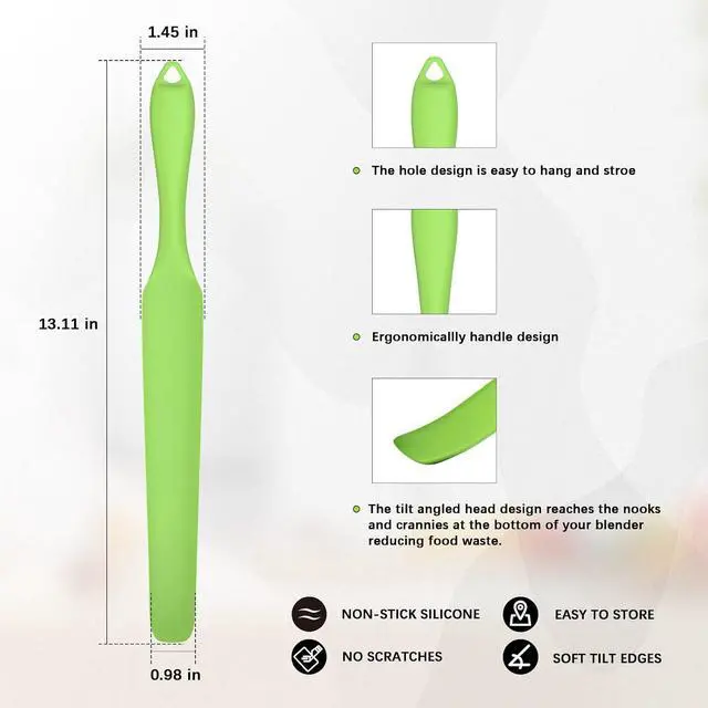 Alt view image 4 of 7 - Silicone Blender Spatula - Easy to Reach Under Blender Blades and Edges | Silicone Rubber Grip with Hanging Holes Reusable (Green)