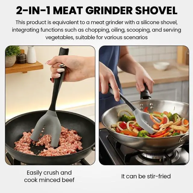 Alt view image 4 of 7 - Meat Chopper Spatula Ground Beef Masher- Heat Resistant Mincing Spatula Meat Smasher Tool,Non Stick Ground Chopper Hamburger Grinder,for Beef,Potato Mix,Poultry Tenderizers