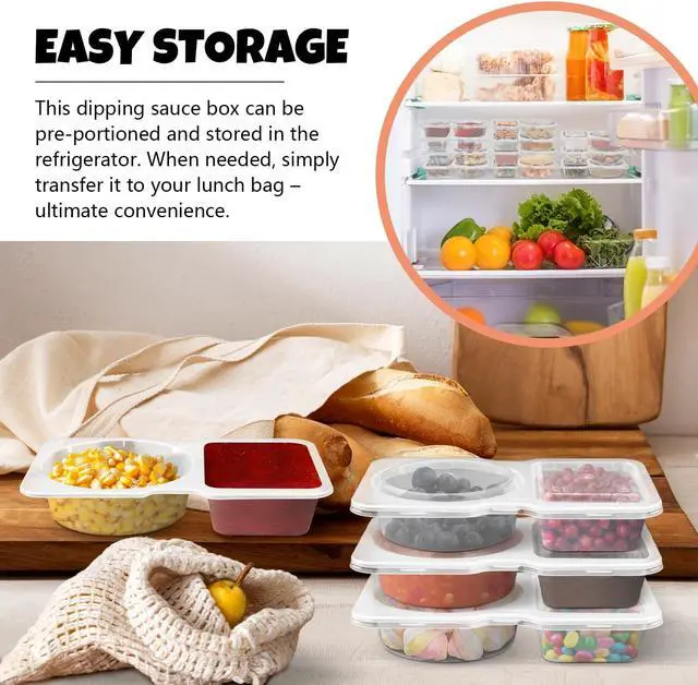 Alt view image 3 of 7 - Double Compartment Snack Containers with Lids 24 Pack Reusable Plastic Snackle Box Container for Kids & Adults 2 Section Portion Condiment Cups for Lunch, Meal Prep, Sauce, Dip, Travel & On-the-Go