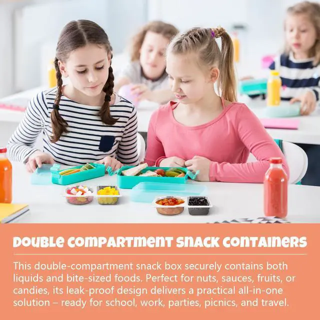 Alt view image 5 of 7 - Double Compartment Snack Containers with Lids 24 Pack Reusable Plastic Snackle Box Container for Kids & Adults 2 Section Portion Condiment Cups for Lunch, Meal Prep, Sauce, Dip, Travel & On-the-Go