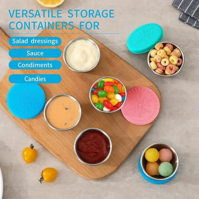 Alt view image 3 of 7 - Freshmage 6-Pack 2.4oz Stainless Steel Dressing Container with Silicone Lid | Leakproof and Reusable Small Condiment Containers, Sauce Cups for Salad Dressing, Lunch Boxes & Meal Prep, Dishwasher Safe