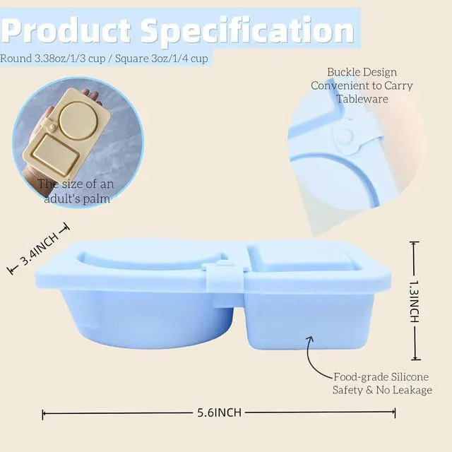 Alt view image 5 of 5 - Reusable Silicone Snack Containers with Lid - 3 Pack Double Compartment Snack Containers with Lids, To Go Containers Two Section for Salad/Souse/Take-Out/Travel