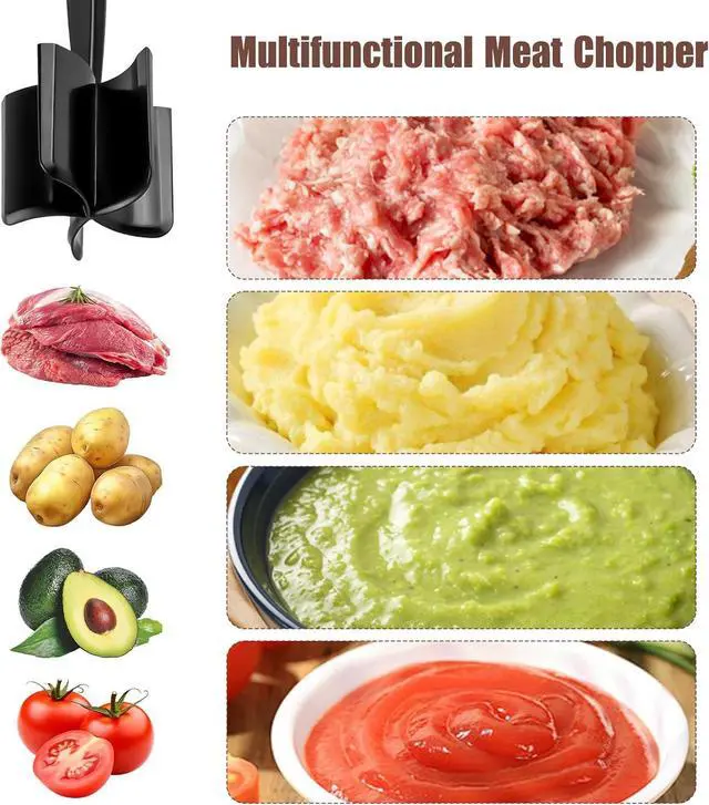 Alt view image 4 of 7 - 2PCS Ground Beef Masher with 5-Blade Head, High-Temp Heat-Resistant Ground Meat Chopper, Black Meat Masher for Multi-Function Mix and Mash, Nylon Kitchen Utensils for Turkey/Beef