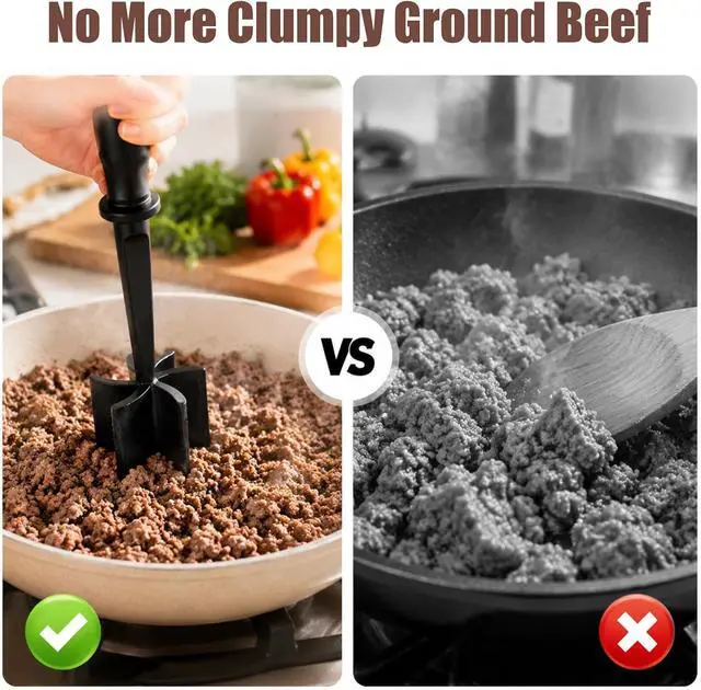 Alt view image 5 of 7 - 2PCS Ground Beef Masher with 5-Blade Head, High-Temp Heat-Resistant Ground Meat Chopper, Black Meat Masher for Multi-Function Mix and Mash, Nylon Kitchen Utensils for Turkey/Beef