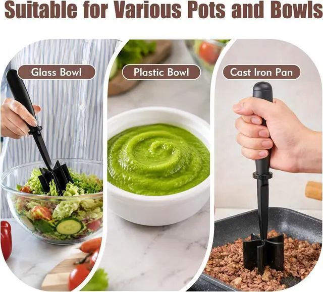 Alt view image 6 of 7 - 2PCS Ground Beef Masher with 5-Blade Head, High-Temp Heat-Resistant Ground Meat Chopper, Black Meat Masher for Multi-Function Mix and Mash, Nylon Kitchen Utensils for Turkey/Beef