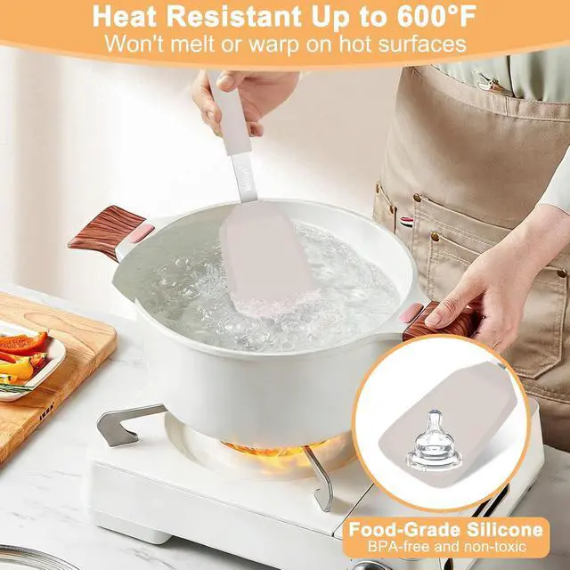 Alt view image 4 of 7 - Beijiyi Silicone Spatula Turner, 600°F Heat Resistant, 13 x 3.2 in (Khaki) | BPA Free, Non-Toxic, Flexible Turner, Non Scratch for Non Stick Frying Pan, Flipping, Cooking, Dishwasher Safe